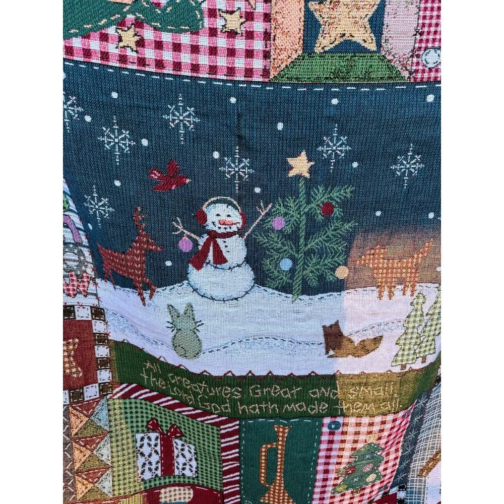 Christmas Tapestry Throw Blanket Snowman Forest Animals Farmhouse Lodge 50x48